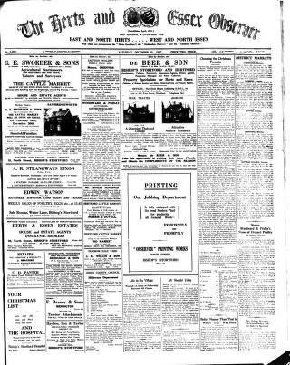 cover page of Herts and Essex Observer published on December 25, 1937