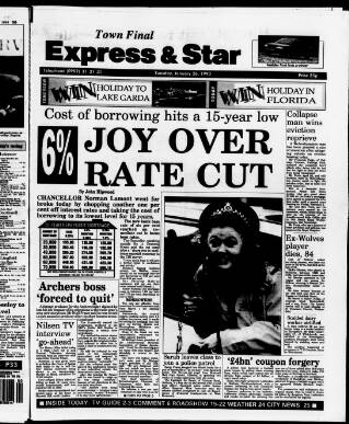 cover page of Wolverhampton Express and Star published on January 26, 1993