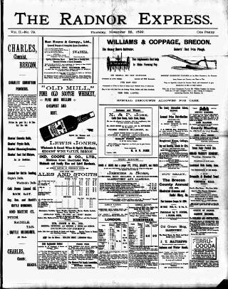 cover page of Radnor Express published on November 23, 1899