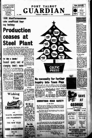 cover page of Port Talbot Guardian published on December 25, 1969