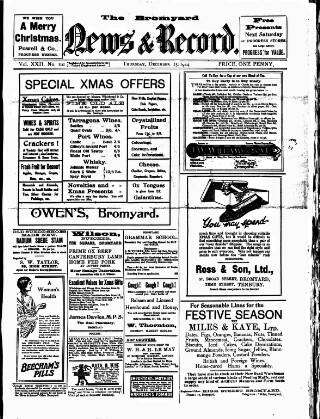 cover page of Bromyard News published on December 25, 1924