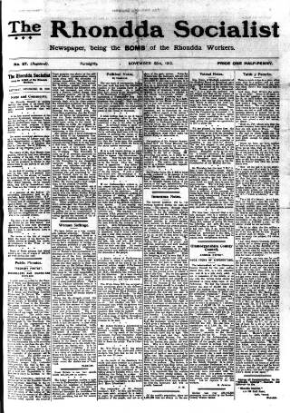 cover page of Rhondda Socialist Newspaper published on November 23, 1912