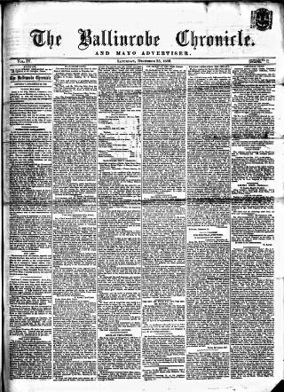 cover page of Ballinrobe Chronicle and Mayo Advertiser published on December 25, 1869