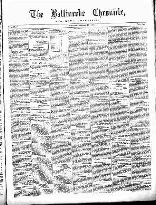 cover page of Ballinrobe Chronicle and Mayo Advertiser published on November 23, 1889