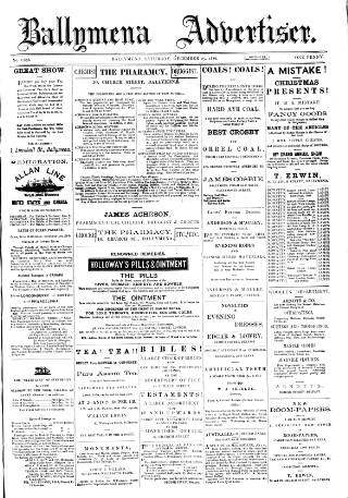 cover page of Ballymena Advertiser published on December 25, 1886