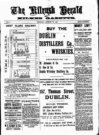 cover page of Kilrush Herald and Kilkee Gazette published on January 26, 1899