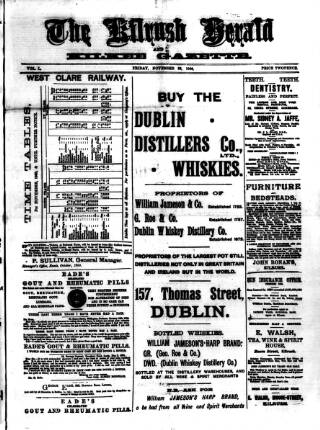 cover page of Kilrush Herald and Kilkee Gazette published on November 23, 1900