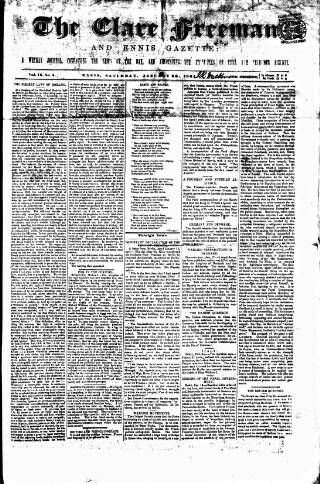 cover page of Clare Freeman and Ennis Gazette published on January 26, 1861