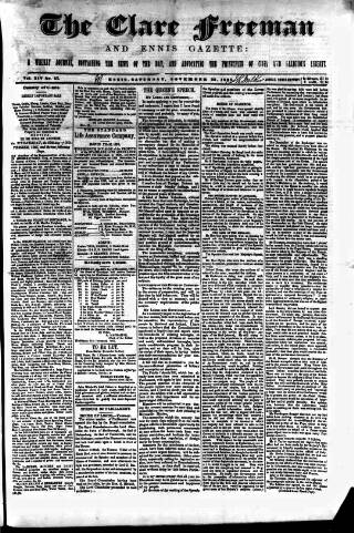 cover page of Clare Freeman and Ennis Gazette published on November 23, 1867