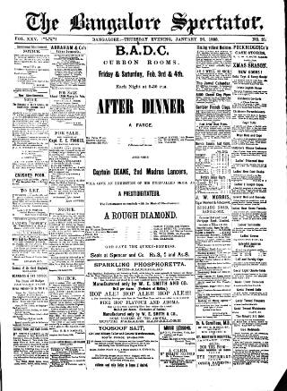 cover page of Bangalore Spectator published on January 26, 1893