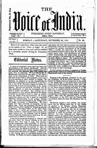 cover page of Voice of India published on November 23, 1901