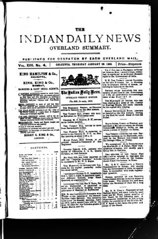 cover page of Indian Daily News published on January 26, 1905