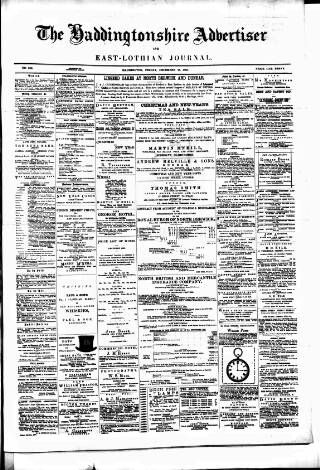 cover page of Haddingtonshire Advertiser and East-Lothian Journal published on December 25, 1885