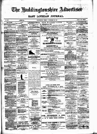 cover page of Haddingtonshire Advertiser and East-Lothian Journal published on November 23, 1888