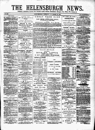 cover page of Helensburgh News published on November 23, 1882