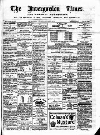 cover page of Invergordon Times and General Advertiser published on November 23, 1881