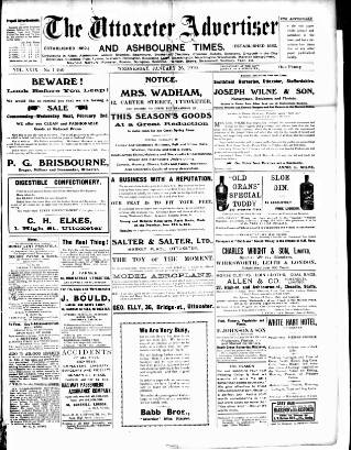 cover page of Uttoxeter Advertiser and Ashbourne Times published on January 26, 1910