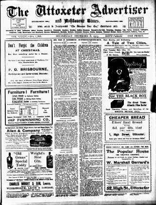 cover page of Uttoxeter Advertiser and Ashbourne Times published on December 8, 1915