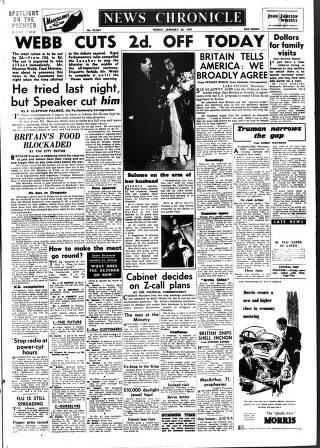 cover page of Daily News (London) published on January 26, 1951