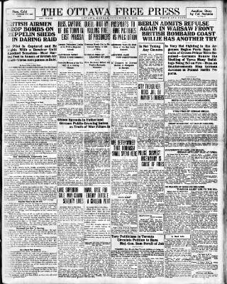 cover page of Ottawa Free Press published on November 23, 1914