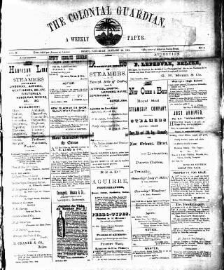 cover page of Colonial Guardian (Belize) published on January 26, 1884