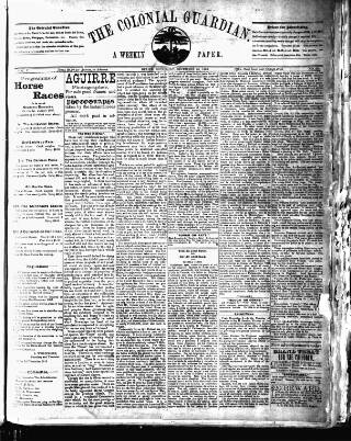 cover page of Colonial Guardian (Belize) published on December 25, 1886