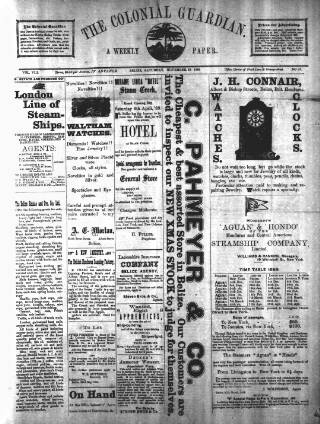 cover page of Colonial Guardian (Belize) published on November 23, 1889