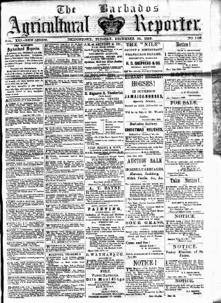 cover page of Barbados Agricultural Reporter published on December 25, 1883