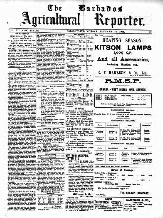 cover page of Barbados Agricultural Reporter published on January 26, 1914