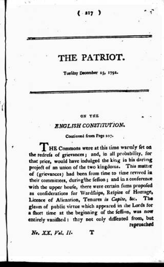 cover page of Patriot 1792 published on December 25, 1792