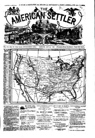 cover page of American Settler published on January 26, 1884