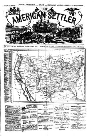 cover page of American Settler published on December 25, 1886