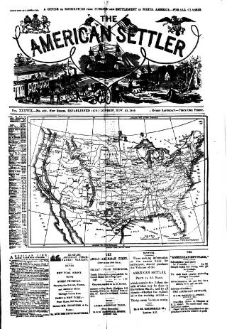 cover page of American Settler published on November 23, 1889