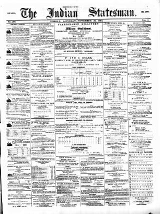 cover page of Indian Statesman published on November 23, 1872