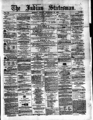 cover page of Indian Statesman published on December 25, 1874