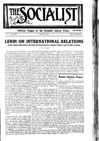 cover page of Socialist (Edinburgh) published on January 26, 1922