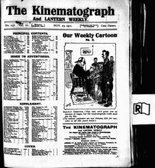 cover page of Kinematograph Weekly published on November 23, 1911