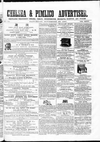 cover page of Chelsea & Pimlico Advertiser published on November 23, 1861