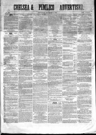 cover page of Chelsea & Pimlico Advertiser published on December 9, 1865