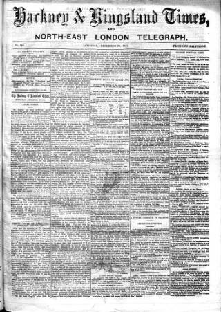 cover page of Kingsland Times and General Advertiser published on December 20, 1862