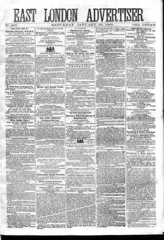 cover page of East London Advertiser published on January 28, 1865