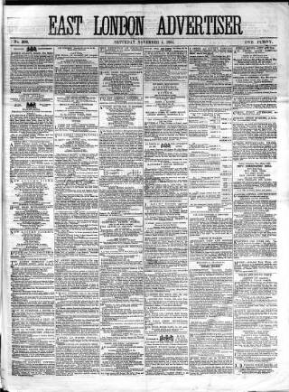 cover page of East London Advertiser published on November 4, 1865