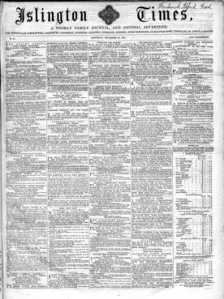 cover page of Islington Times published on December 25, 1858