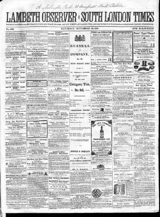 cover page of South London Times and Lambeth Observer published on November 23, 1861