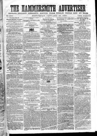 cover page of Hammersmith Advertiser published on January 28, 1865