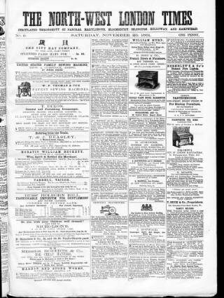 cover page of North-West London Times published on November 23, 1861