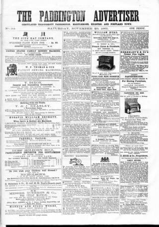 cover page of Paddington Advertiser published on November 23, 1861