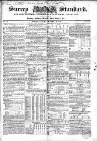 cover page of Surrey & Middlesex Standard published on November 29, 1839