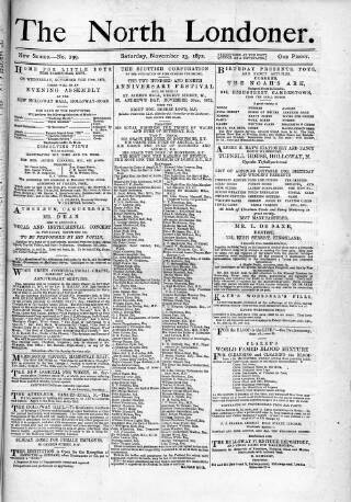 cover page of North Londoner published on November 23, 1872