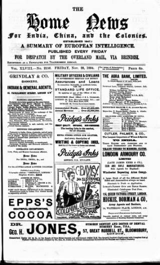 cover page of Home News for India, China and the Colonies published on November 23, 1894